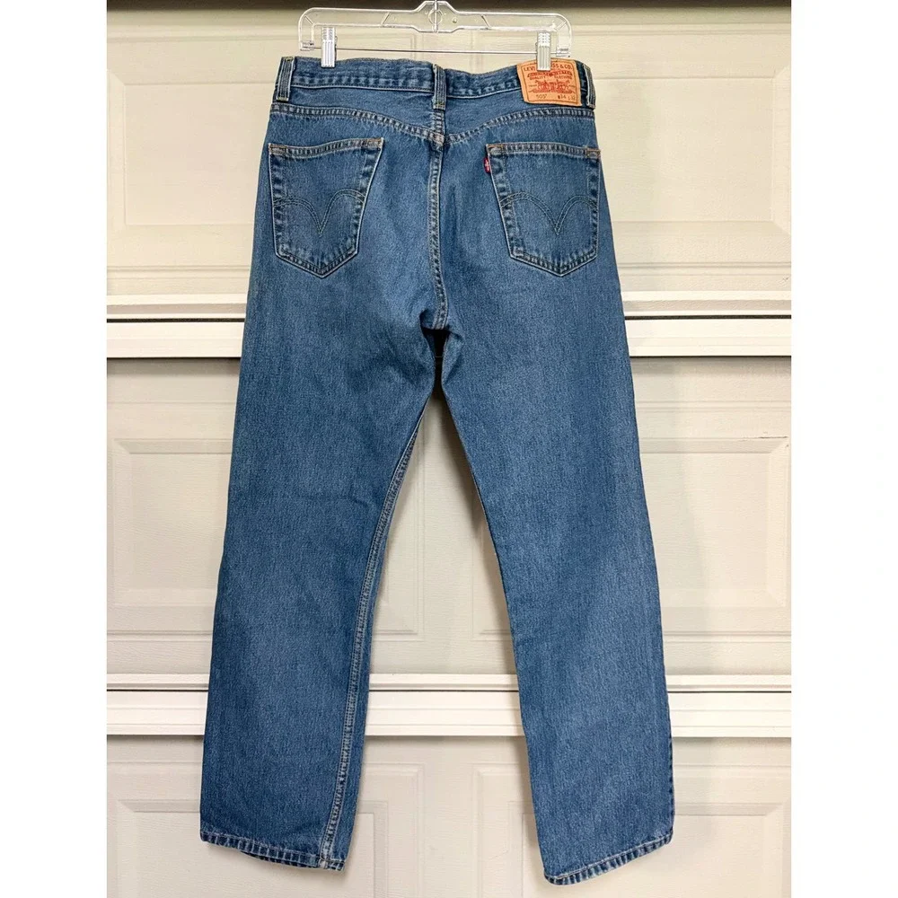Levis 505 Mens Jeans 34x32 Regular Fit Medium Wash Blue Straight Leg Denim